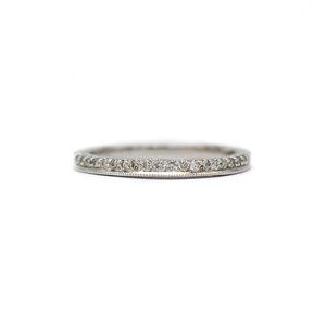 14k White Gold Engraved Diamond Wedding Ring